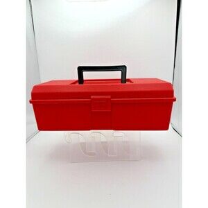 Vintage Akro-Mils Red‎ Plastic Toolbox Tool Box USA w Handle